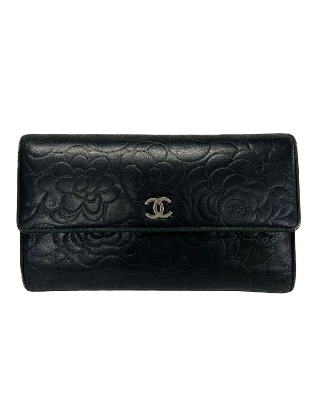 Chanel Wallet Camellia Black Silver Lambskin
